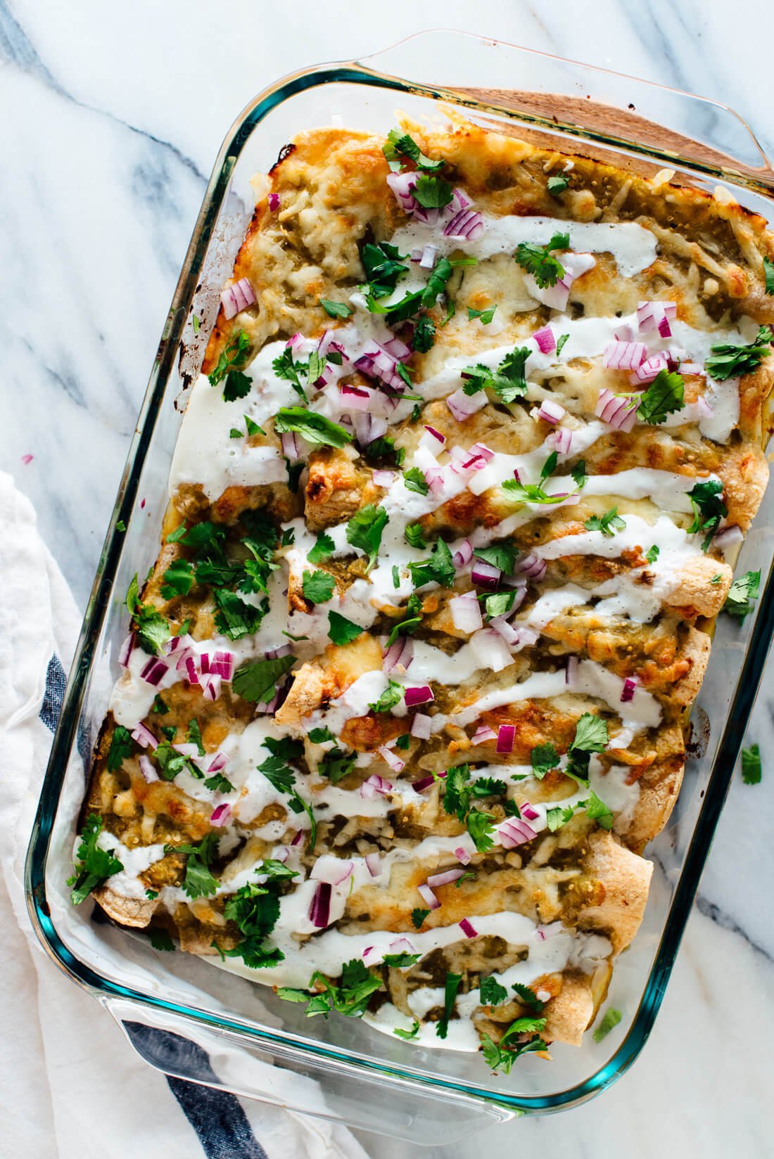 Roasted sweet potato enchiladas with salsa verde sauce! #vegetarian