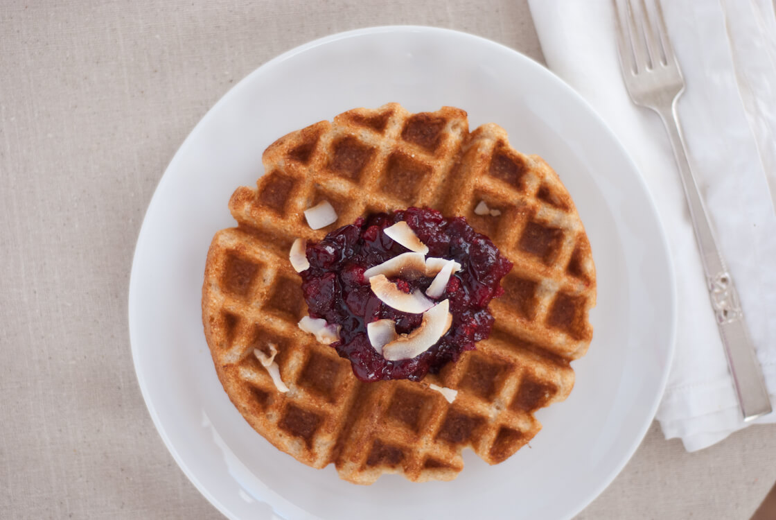 coconut waffles and cranberry sauce