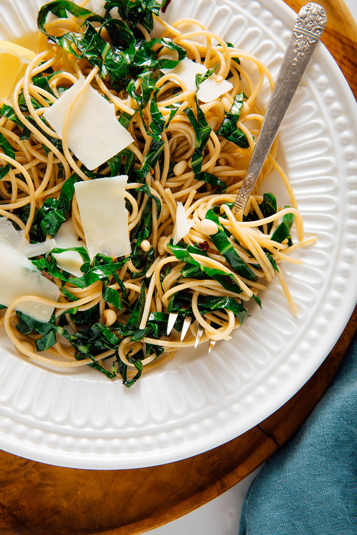spaghetti with collard greens