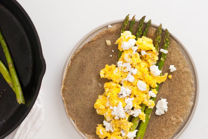 asparagus and goat cheese on a buckwheat crepe asparagus and goat cheese on a buckwheat crepe