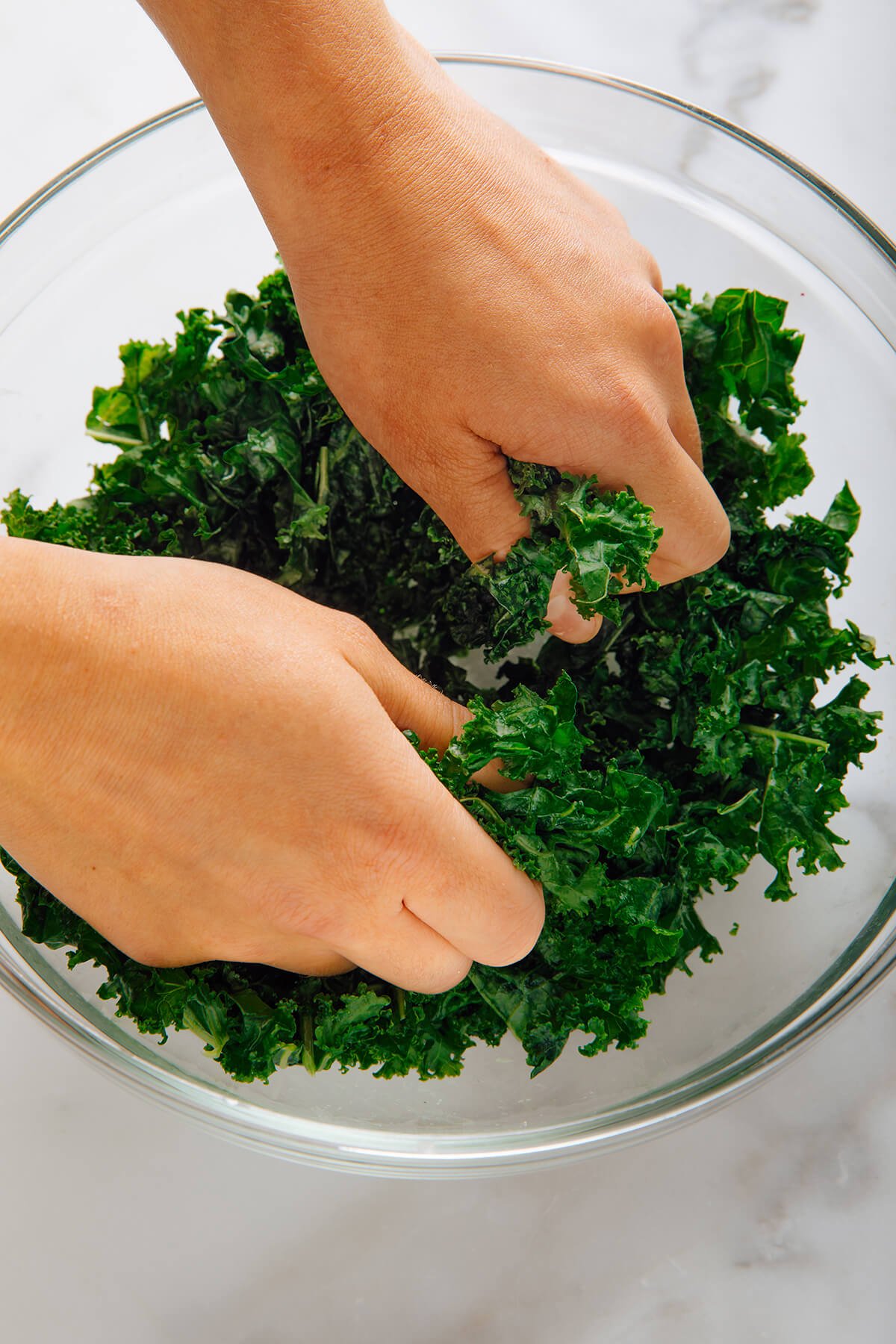 massaging kale