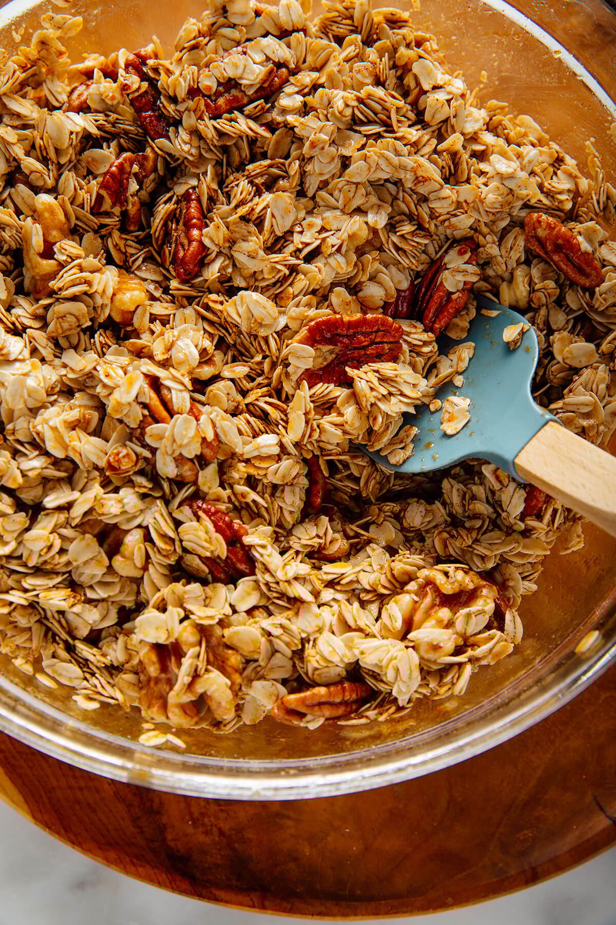 stirring gingerbread granola