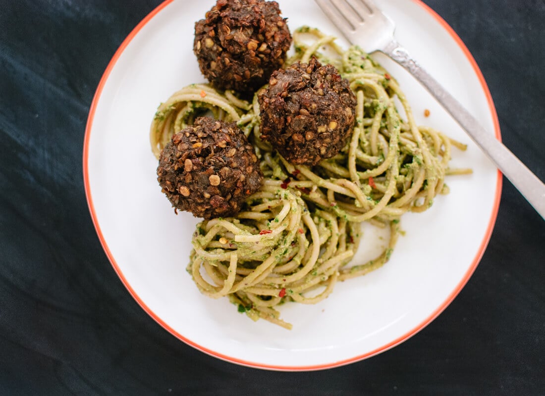 Vegetarian meatballs with pesto from cookieandkate.com Vegetarian meatballs with pesto