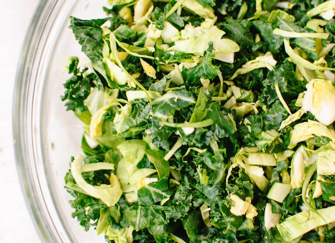 chopped kale and brussels sprouts