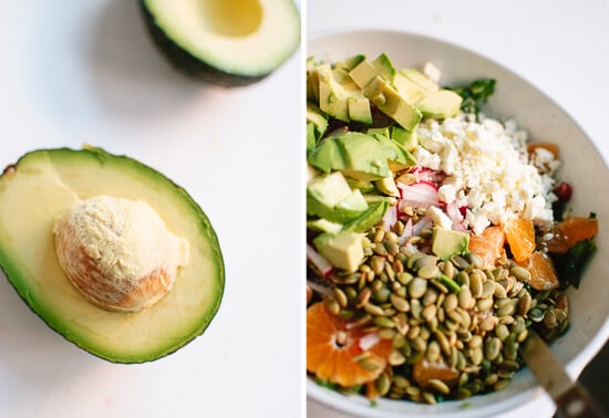 avocado, radish, feta salad