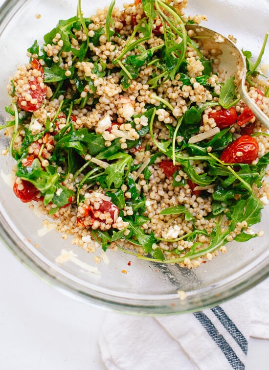 Recipe for roasted cherry tomato, arugula and sorghum salad - cookieandkate.com
