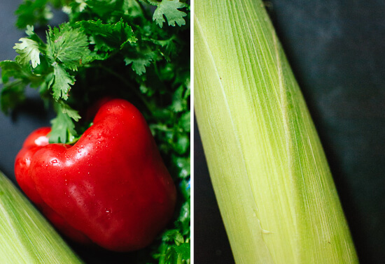 corn, bell pepper and cilantro