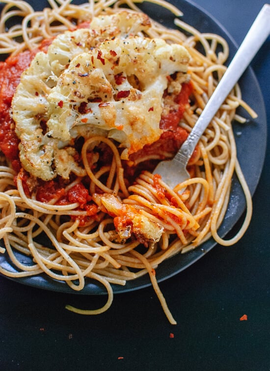 Roasted cauliflower with marinara, a super simple and healthy weeknight dinner - cookieandkate.com