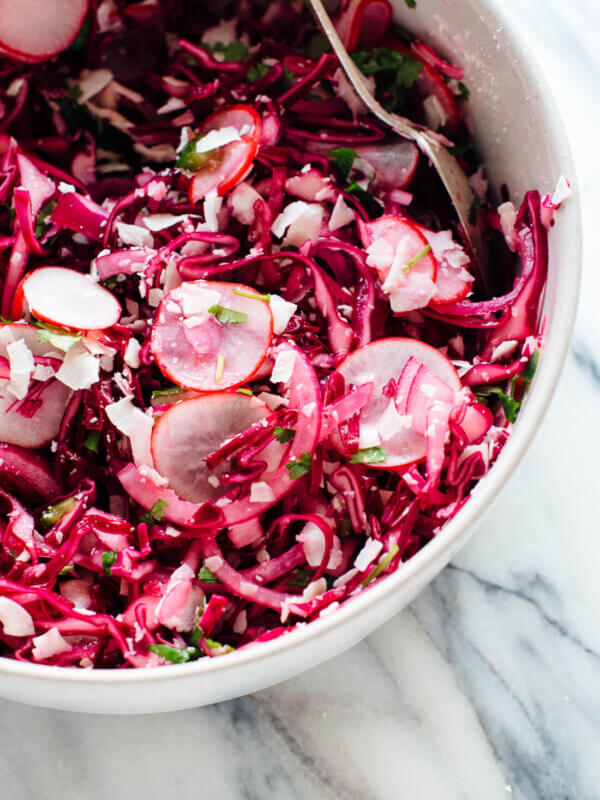 This hot pink slaw is totally irresistible, thanks to—surprise—coconut! If you like coconut, you're going to love this nutrient-dense slaw/side salad. cookieandkate.com