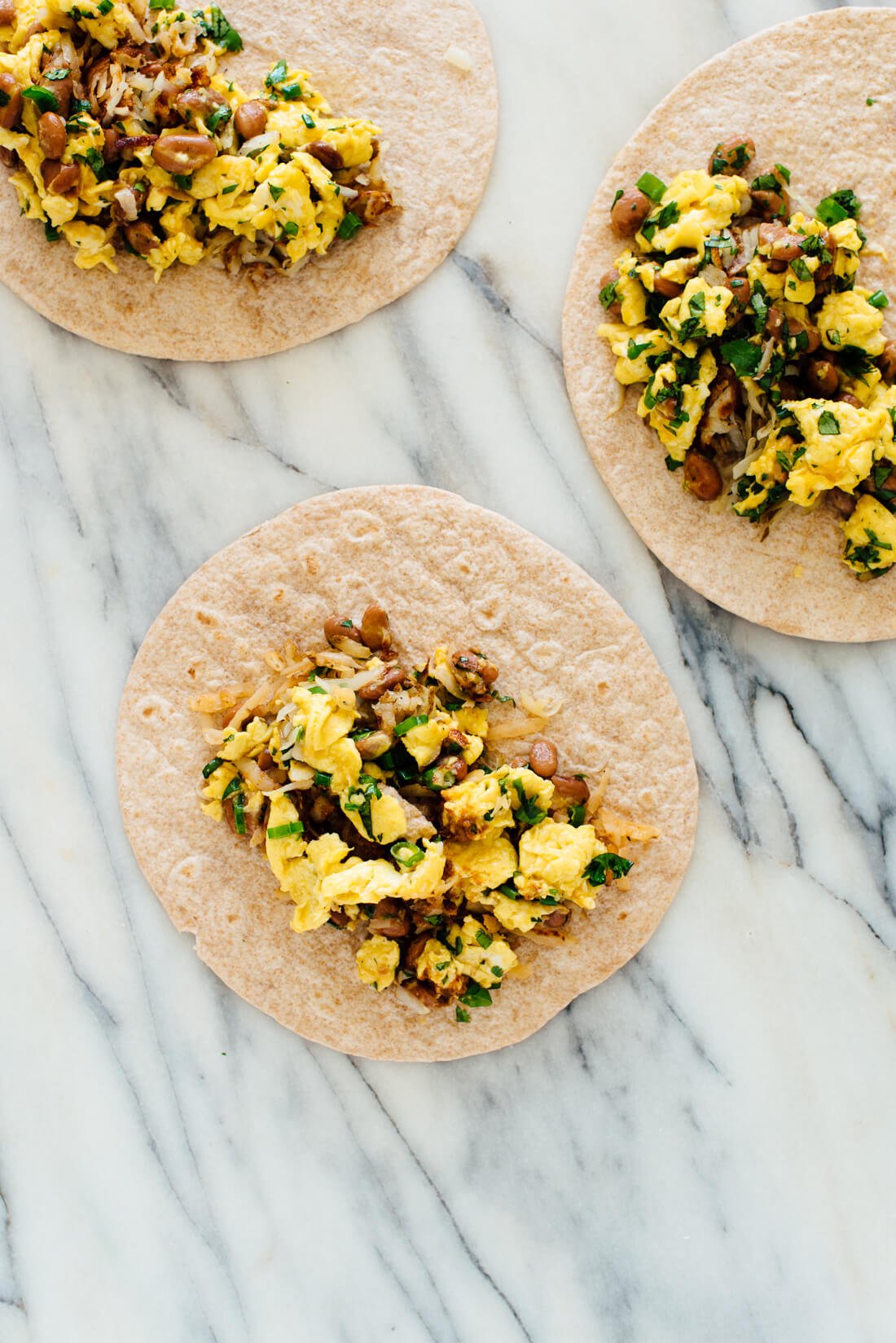 bean and egg breakfast burrito filling