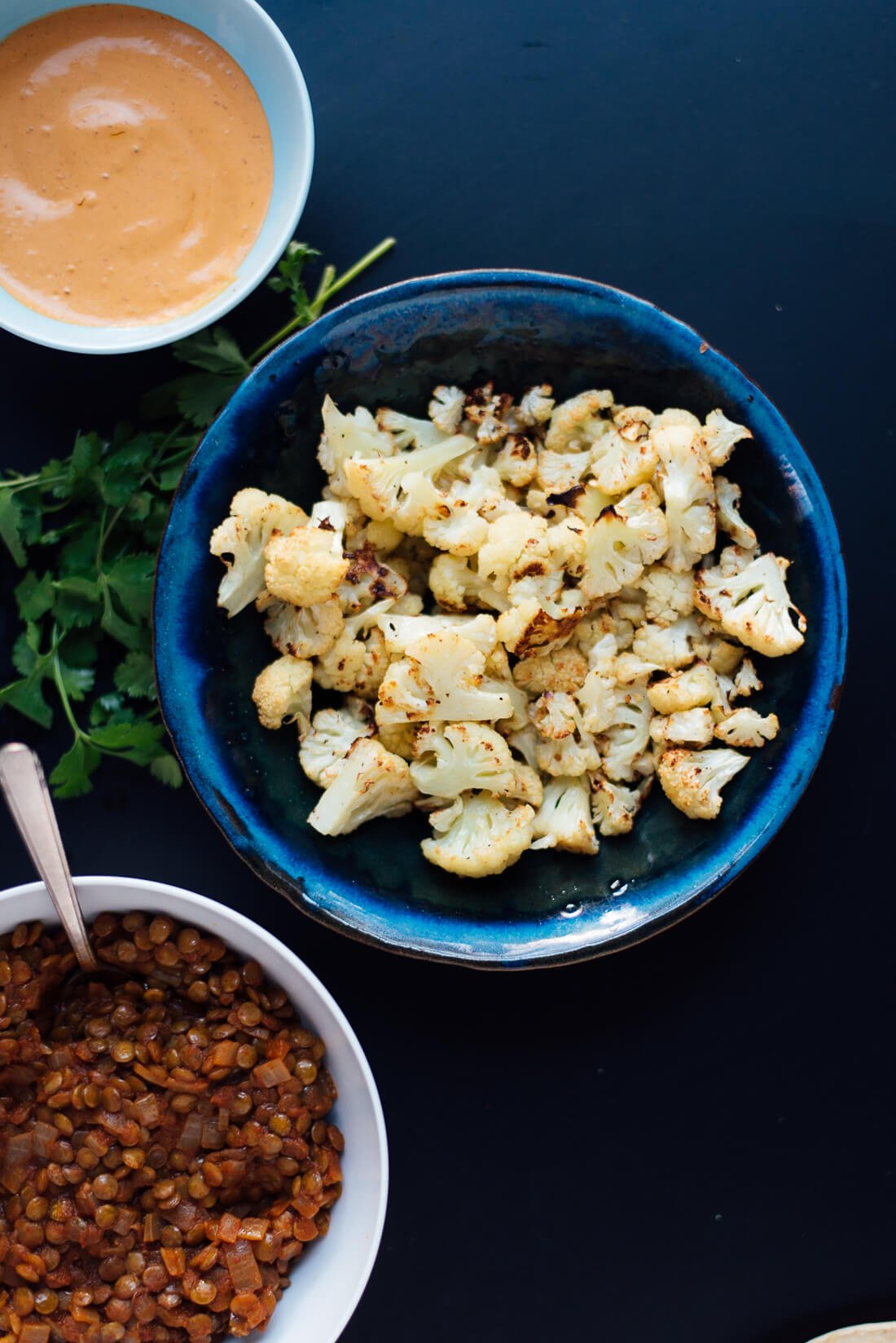 Roasted cauliflower and lentil tacos ingredients