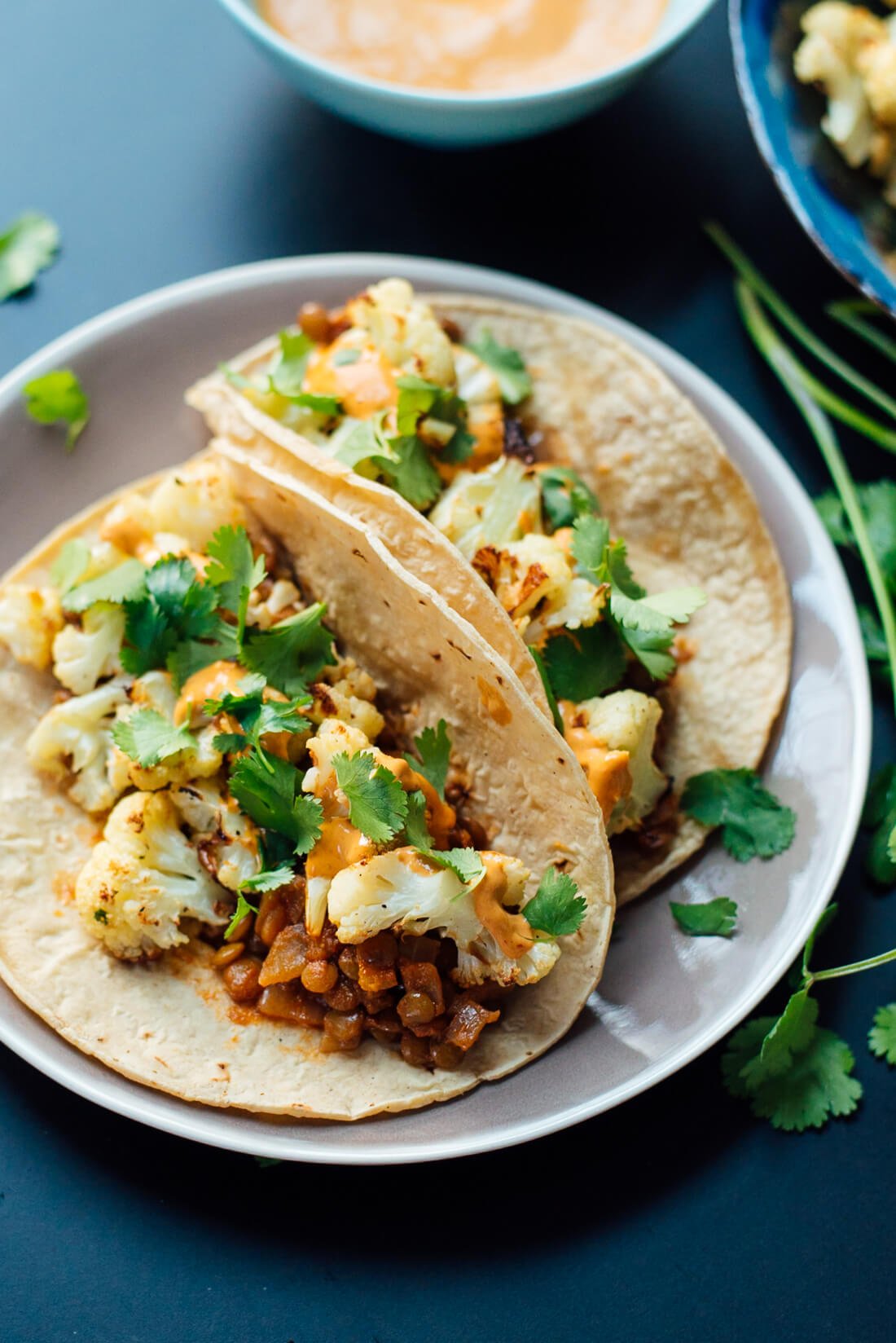 Cauliflower tacos with chipotle sauce