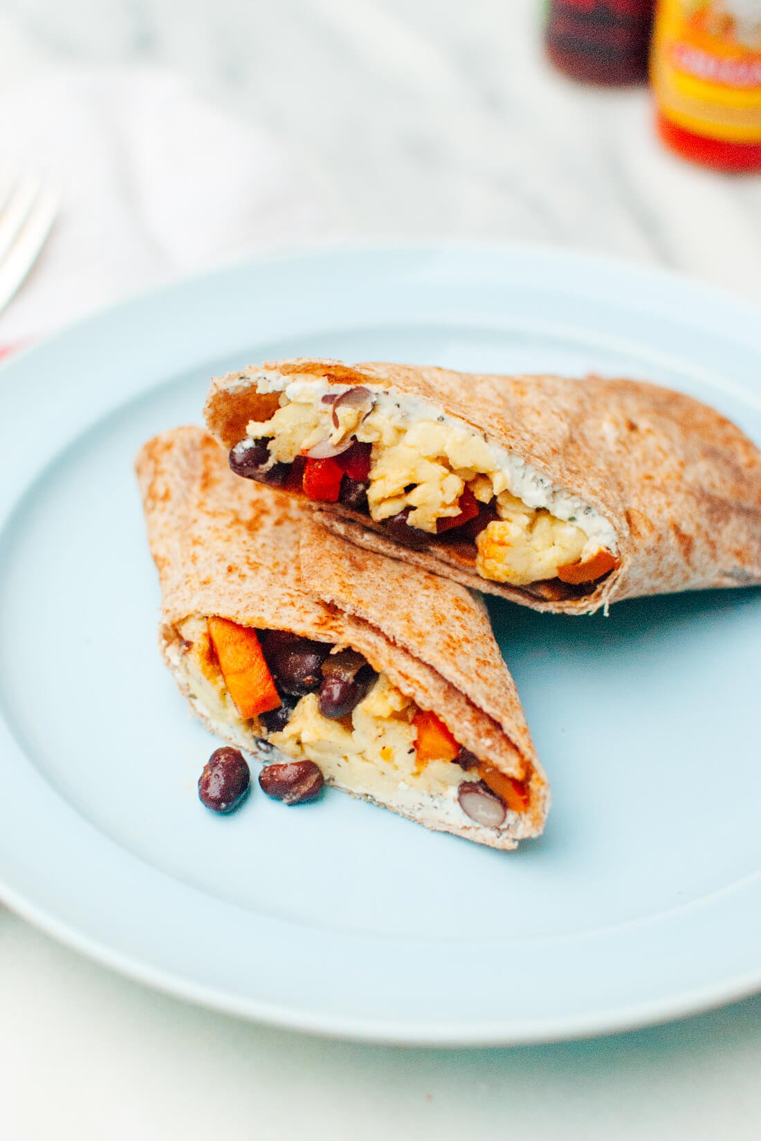 healthy freezer burritos with sweet potato hash