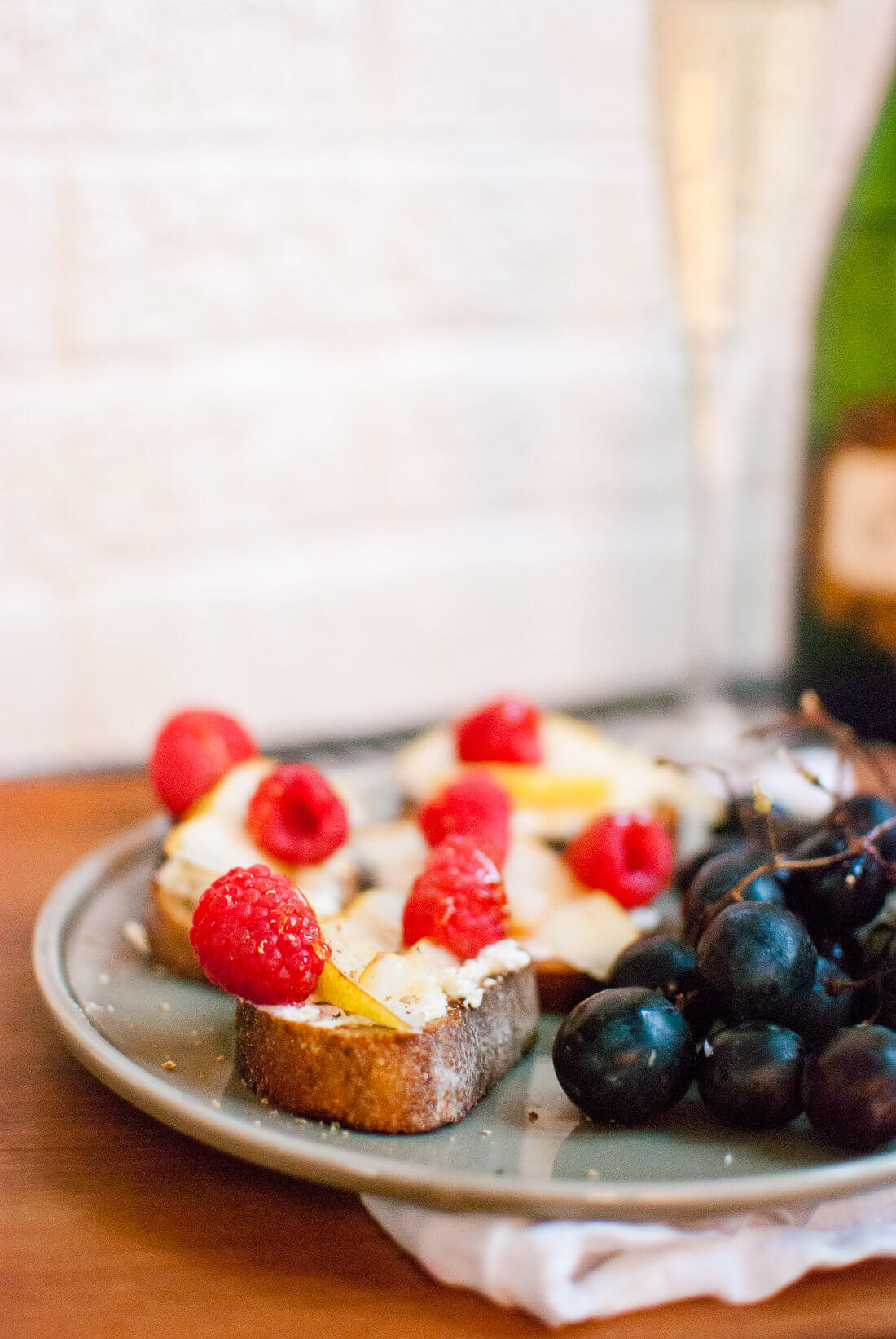 Pear, Raspberry and Goat Cheese Crostini