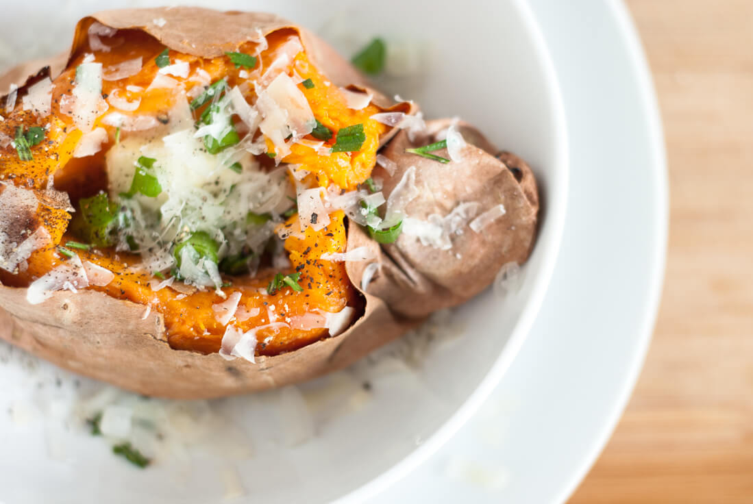 baked sweet potato with parmesan and rosemary Rosemary Parmesan Sweet Potato