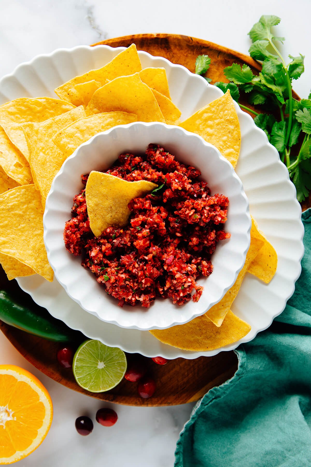 cranberry salsa with tortilla chips